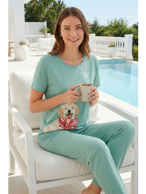 Remsa Kadın Kısa Kol Milan Kumaş Pijama Takımı 50125-3318 Mint
