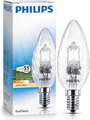 Philips 42-55W E14 Spiral Camlı Halojen Ampül Dimlenebilir