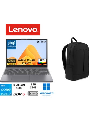 Lenovo ıdeapad Slim 3 16IRH10 Intel Core I5 13420H 8gb 1tb SSD W11 Pro 16” Wuxga 83K20077TR Duddi Çanta