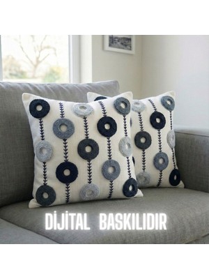 Özgürce 3D Dijital Baskılı Gri Yuvarlak Punch Desenli Kırlent Kılıfı Seti