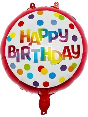 Le Mabelle Kırmızı Puanlı Yuvarlak Happy Birthday Parti Balonu