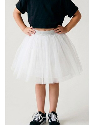 Breeze Kız Çocuk Tütü Etek Bel Kısmı Simli Lastikli 5-10 Yaş, Beyaz