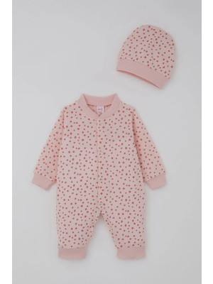 Breeze Kız Bebek Tulum Puantiye Desenli 0-6 Ay, Pudra