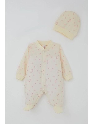 Breeze Kız Bebek Patikli Tulum Çiçek Desenli 0-6 Ay, Krem
