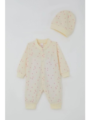 Breeze Kız Bebek Tulum Çiçek Desenli 0-6 Ay, Krem