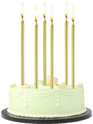 Bal10 Dünyası 6 Adet Uzun Ince Gold Parlak Pasta Mumu Mum Altlığı 20 cm