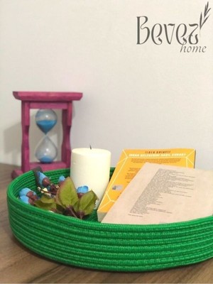 Özgürce El Dokuma Çok Amaçlı Yeşil Jüt Hasır Sepet 30X7