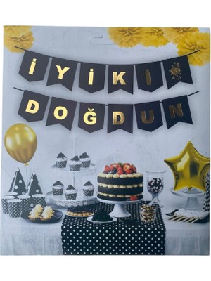 Butik Kutlama Atölyesi Altın Yaldızlı Iyi Ki Doğdun Banner Siyah