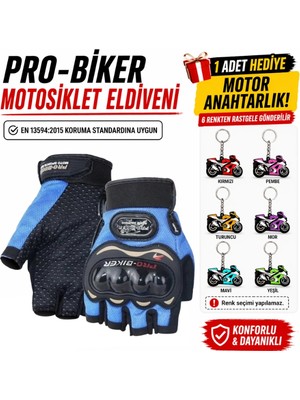 Probiker Pro-Bıker Darbeli Yarım Parmak Bedenli Motosiklet Eldiveni (Anahtarlık Hediyeli) En 13594:2015 Koruma Standardına Uygun