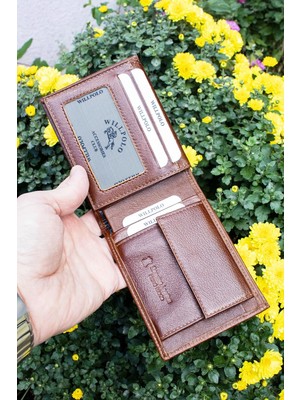 Willpolo Hakiki Deri Bozuk Para Bölmeli Büyük Boy Taba Erkek Cüzdan (12X9 Cm)