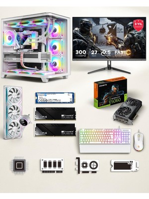 Efs Ryzen 5 5600 32GB Ddr4 Ram 1tb Nvme 5060 Ekran Kartlı 360MM Sıvı Soğutmalı 27 Inç Monitörlü Klavyeli Gaming Pc
