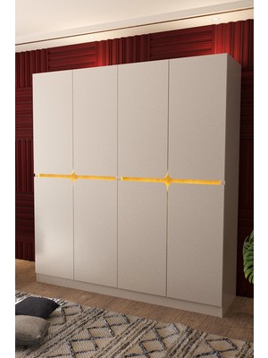 Setay Gardırop, Katre 8 Kapaklı 2 Çekmeceli Ledli Dolap, Beyaz- Ceviz