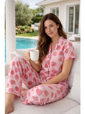 Remsa Kadın Kısa Kol Milan Kumaş Pijama Takımı 50101-2317 Lila