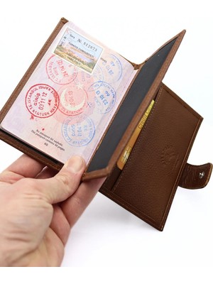 Willpolo Hakiki Deri Taba Rengi Pasaportluk ve Cüzdan Pasaport Kılıfı Büyük Boy Cüzdan