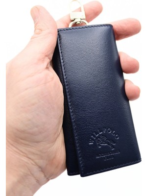 Willpolo Hakiki Dana Derisi Lacivert Uzun Boylu  Köprü Askılı Kancalı Anahtarlık ( Uzun Kasa Anahtarlığı )