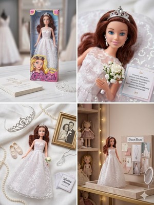 Mavi Su Dünyası Gelinlikli Taçlı Beyaz Elbiseli Bebek 30 cm Model Oyuncak Bebek Model Bebek