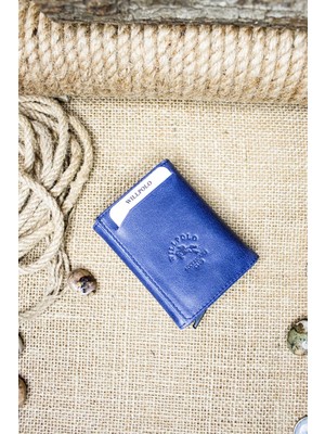 Willpolo Hakiki Deri Crazy Deri Mekanizmalı Lacivert Kartlık Cüzdan