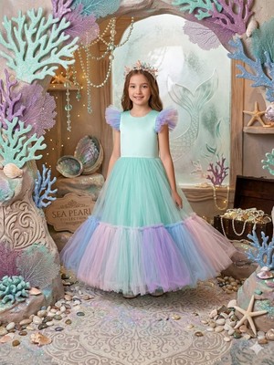 Lina Baby Bloomm Mint Yeşili Pastel Tüllü Kız Çocuk Prenses Elbise Özel Gün Abiye