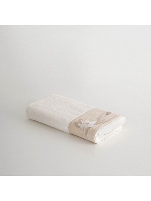 Ecocotton Mihra El Yüz Havlusu %100 Organik Pamuk Keten Bordürlü El Nakışlı Krem 50X90 cm