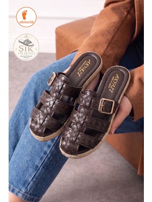 Albishoes Kadın Önü Kapalı Tokalı Şık Günlük Model Kadın Terlik Rahat Taban Yazlık Kadın Terlik