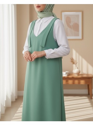 Moda Morfo Omuzları Bağlamalı Uzun Jile      -Yeşil