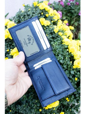 Willpolo Hakiki Deri Bozuk Para Bölmeli Büyük Boy Lacivert Erkek Cüzdan (12X9 Cm)