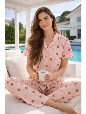 Remsa Kadın Kısa Kol Milan Kumaş Pijama Takımı 50101-1903 SOMON03