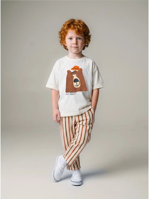 Premium Erkek Çocuk %100 Pamuk Ayıcık Baskılı Çizgili Takım (2-3 Yaş 6-7 Yaş)