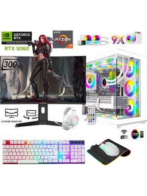 Apphirex TCW11 Ryzen 7 5700X 32GB 1tb M2 SSD RTX5060 27'' Curved 300Hz Sıvı Soğutmalı Beyaz Masaüstü Oyun Bilgisayarı