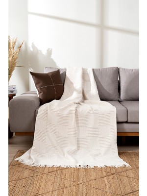 Koza Home Rustıc Krem -Terra Kahve Koltuk Örtüsü 170X220CM 5161A