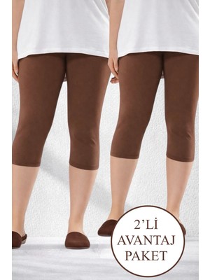 ByDon Pamuklu Penye Kapri Tayt Kahverengi 2'li Avantaj Paket