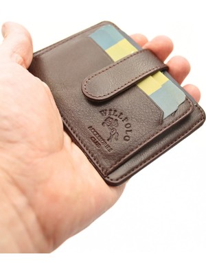 Willpolo Hakiki Deri Büyük Boy Kartlık Para Bölmeli Şeffaf Kimlik Bölmeli Kahverengi Deri Kartlık Cüzdan 50