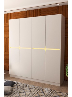 Setay Gardırop, Katre 8 Kapaklı 2 Çekmeceli Ledli Dolap - Beyaz
