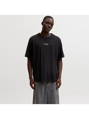 Jack & Jones Erkek Sirt Baskili Bisiklet Yaka Tisört - Art