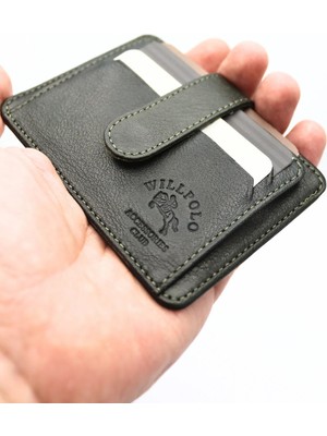 Willpolo Hakiki Deri Büyük Boy Kartlık Para Bölmeli Şeffaf Kimlik Bölmeli Haki Deri Kartlık Cüzdan 50