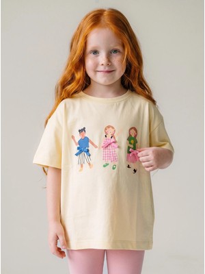 Premium Kız Çocuk %100 Pamuk Baskılı Tişört - Sarı  (3 Yaş - 7 Yaş)