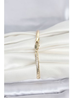 Norino cm 14K Gold Renk Lazerli Yassı Zincir Model Kadın Bileklik