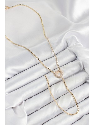 Norino Pirinç Zirkon Taşlı Ezme Zincirli Kalp Model Gold Renk Y Kolye