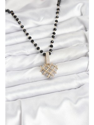 Norino 316L Çelik Zincir Kristal Boncuklu Kalpli Kadın Kolye