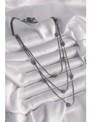 Norino Pirinç Füme Renk 3'LÜ Yıldız Model Kadın Kolye