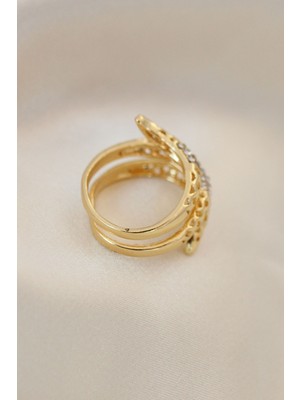 Norino Ayarlamalı Altın Renk Metal Zirkon Taşlı Yüzük