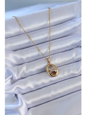 Norino 316L Çelik Gold Renk Zirkon Taşlı Kadın Kolye