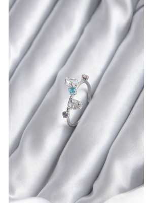 Norino Gümüş Renk Renkli Zirkon Taşlı Kadın Yüzük