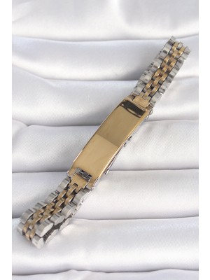 Norino 316L Çelik Gold Gümüş Renk Kalın Zincir Künye Model Erkek Bileklik