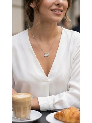 Norino 316L Çelik Zincir Gümüş Renk Zirkon Taşlı Kuğu Kolye