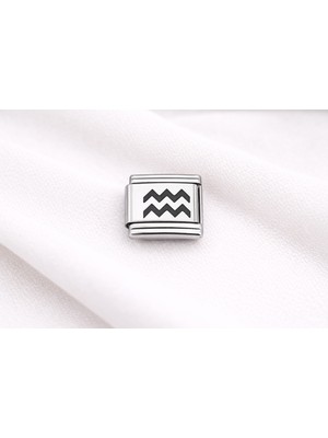 Norino Çelik Charm Kova Burcu | Paslanmaz Çelik Bileklik Charmı | Burç Temalı Modern Takı