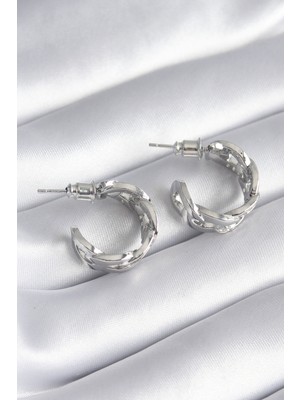 Norino Pirinç Gümüş Renk Zirkon Taşlı Zincir Model Kadın Küpe