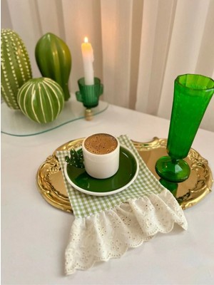 Nurgita Home Fistolu Fırfırlı Pitlkare Kahve Yanı Sunumluk Peçetesi & Kokteyl Peçete & Bardak Altlığı Yeşil