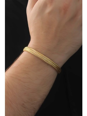 Norino 316L Çelik Altın Renk Hasır Görünüm Erkek Bileklik