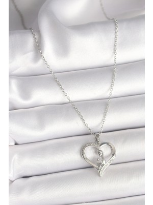 Norino 316L Çelik Gümüş Renk Zincir Zirkon Taş Detaylı Kalp Model Kadın Kolye